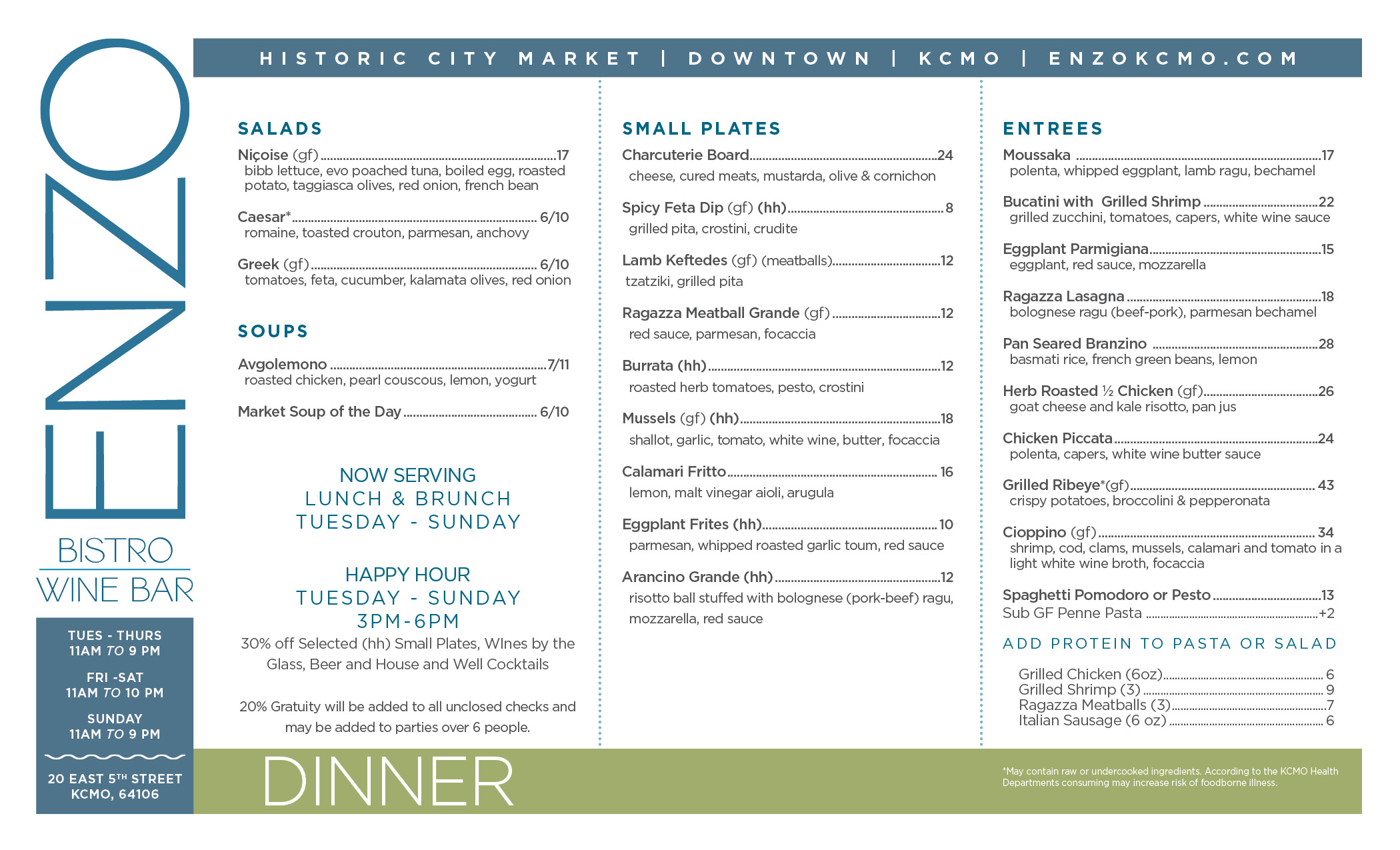 Enzo Menus Enzo Bistro & Wine Bar